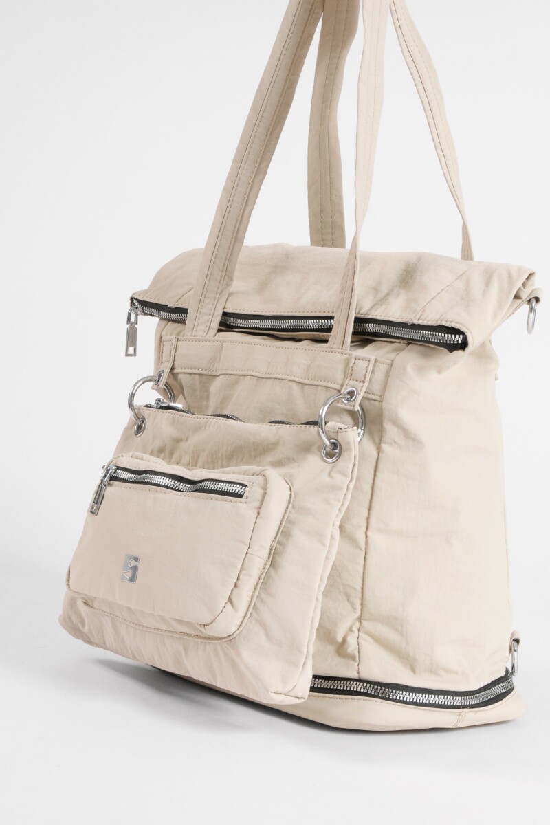 Mochila shopper con bolsillo removible beige