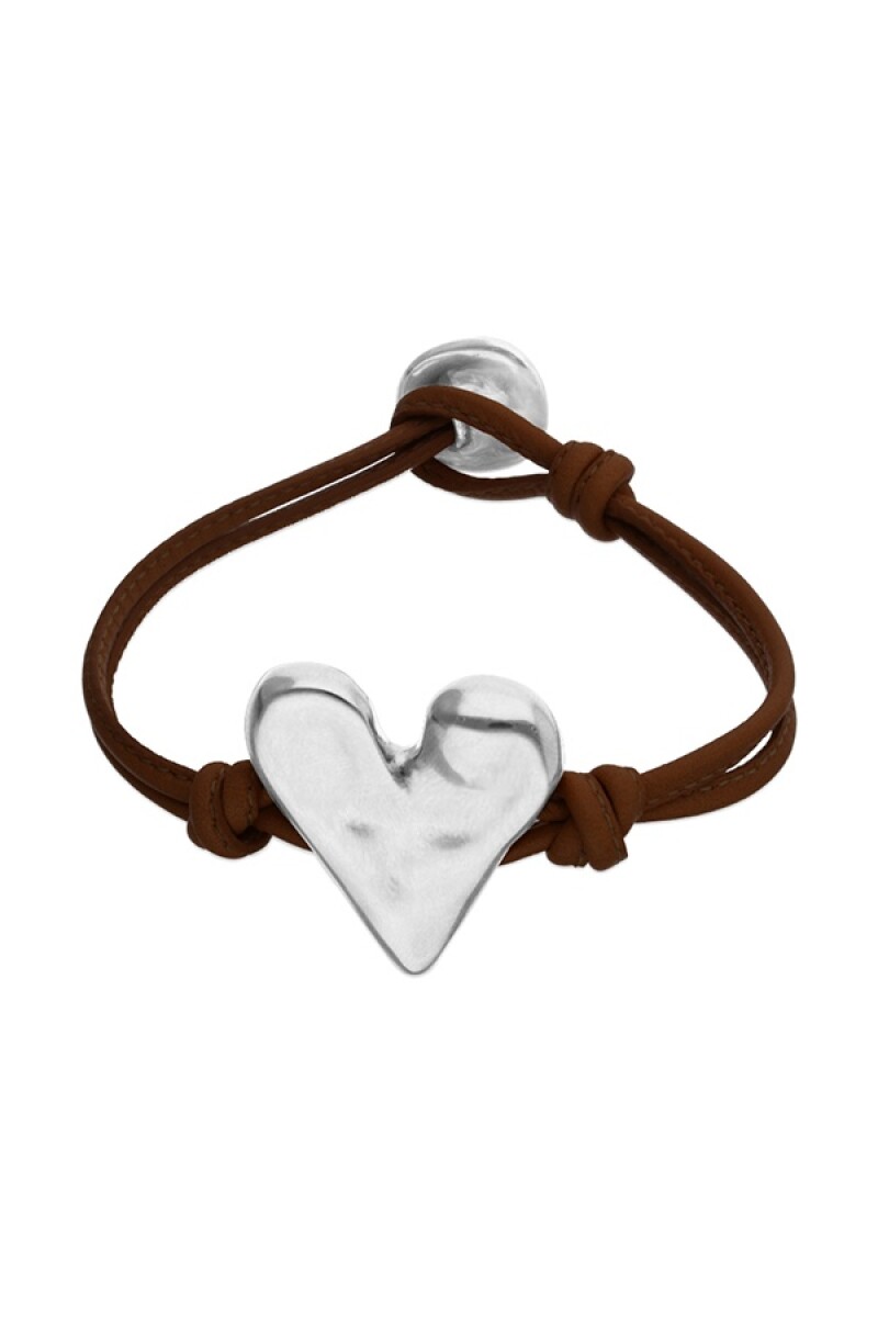 PULSERA DE CUERO NEGRO CON DETALLE DE CORAZÓN BAÑADO EN PLATA DE LEY - Pulsera 