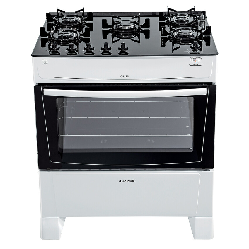 Cocina James 5H C-695 V blanca con mesada de vidrio negro Cocina James 5H C-695 V blanca con mesada de vidrio negro