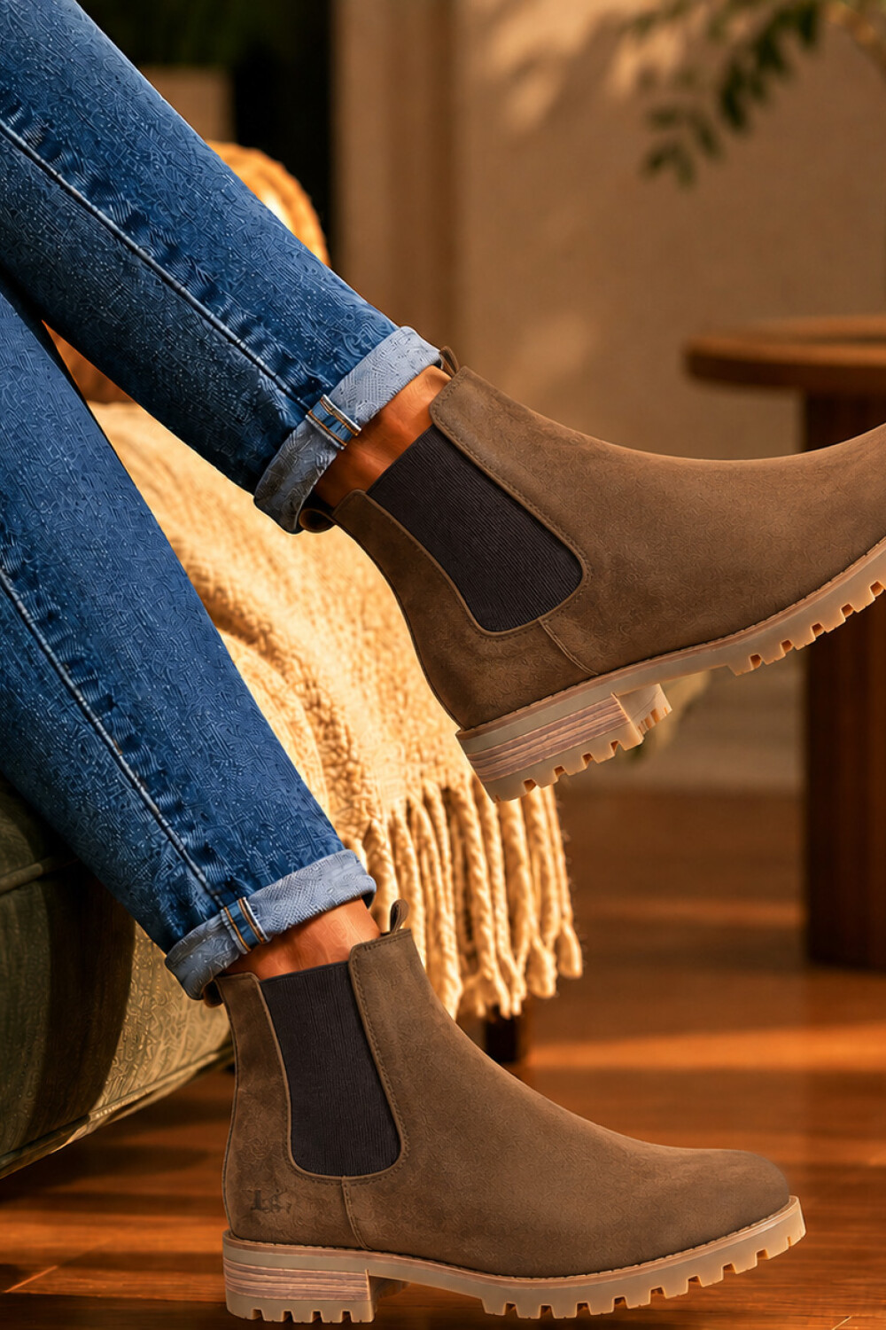 BOTA DE CUERO SIN CORDONES Tostado