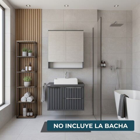 Mueble de Baño Suspendido Cecília (60cm) | Diseño Ripado - No incluye Bacha. Mueble de Baño Suspendido Cecília (60cm) | Diseño Ripado - No incluye Bacha.