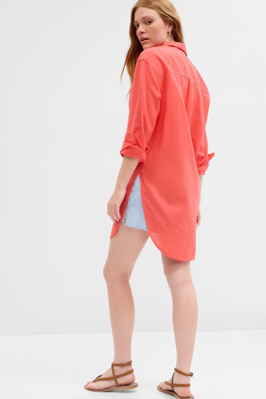 Camisa De Lino Túnica Mujer Fire Coral