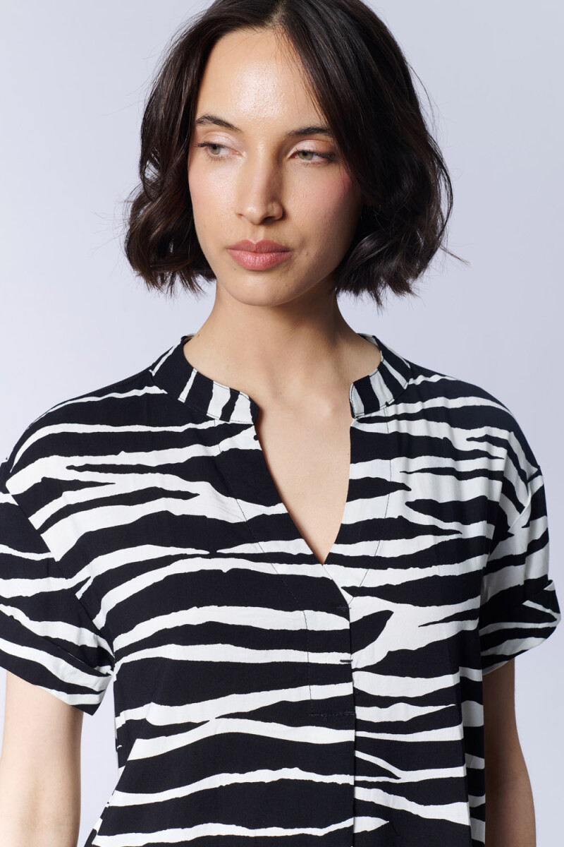 Vestido corto camisero Estampado Zebra Negro
