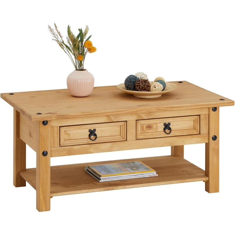 Mesa de centro ESTILO MEXICANO 2 cajones Color CERA NATURAL Mesa de centro ESTILO MEXICANO 2 cajones Color CERA NATURAL