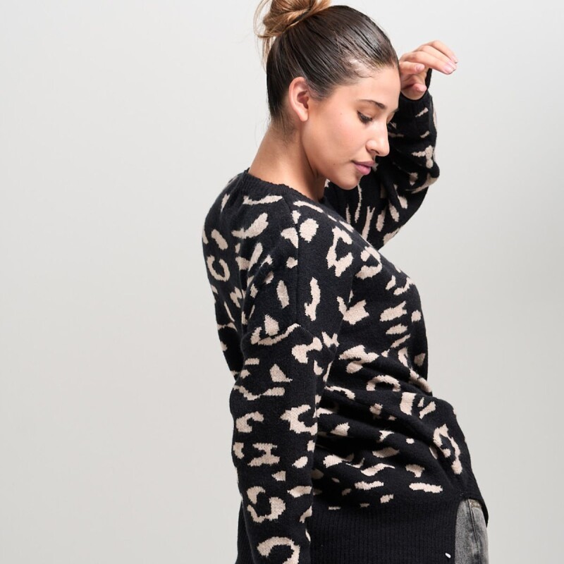 Buzo animal print tejido Black/beige