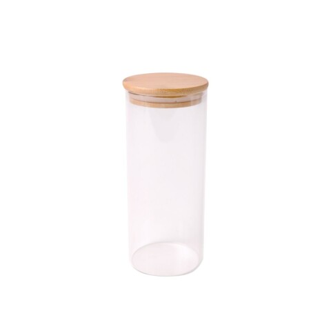 Frasco de vidrio con tapa de madera 8.5x20 cm Frasco De Vidrio Con Tapa De Madera 8.5x20 Cm