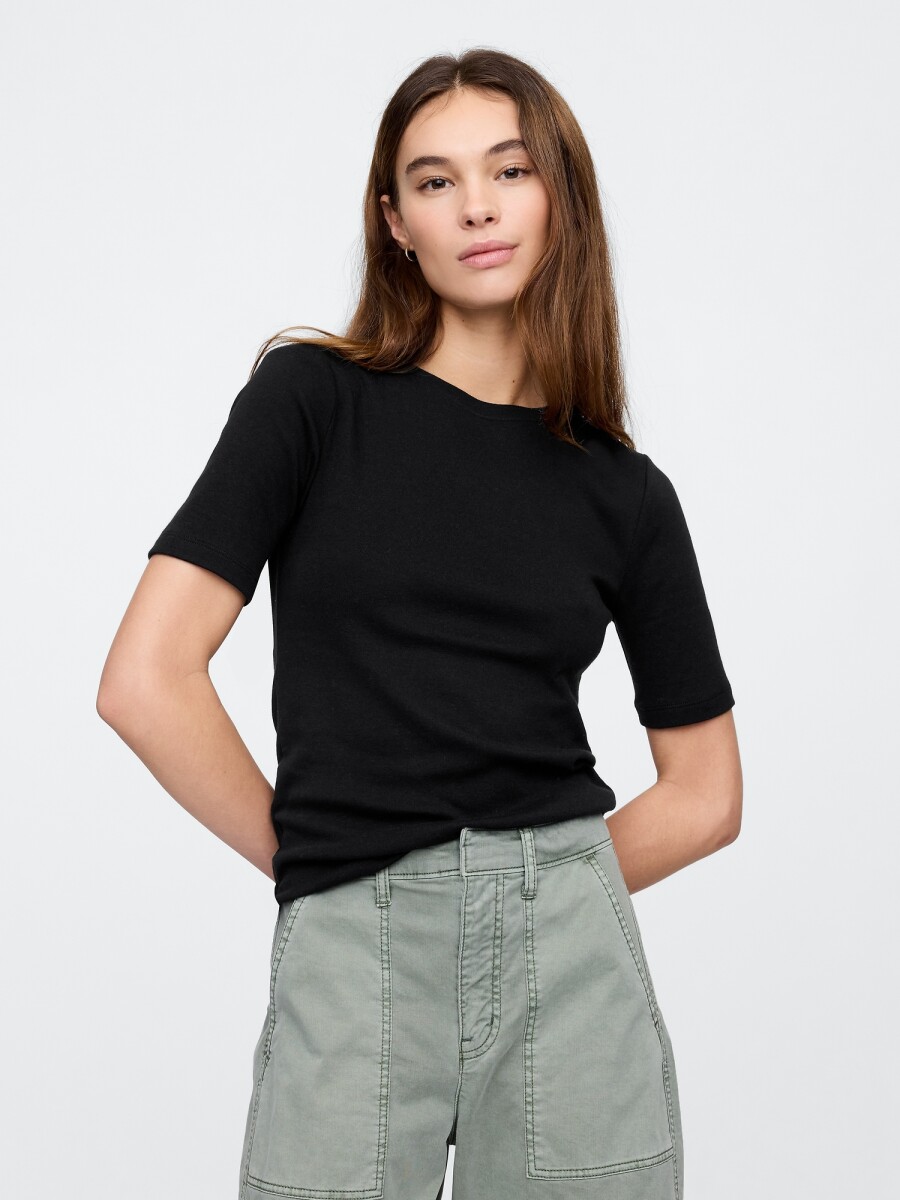 Remera Rib Cuello Redondo Mujer - True Black 