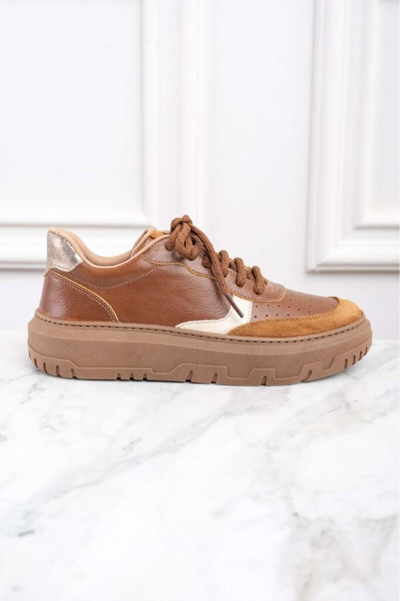 Zapatilla Combinada Cuero - Cafe 