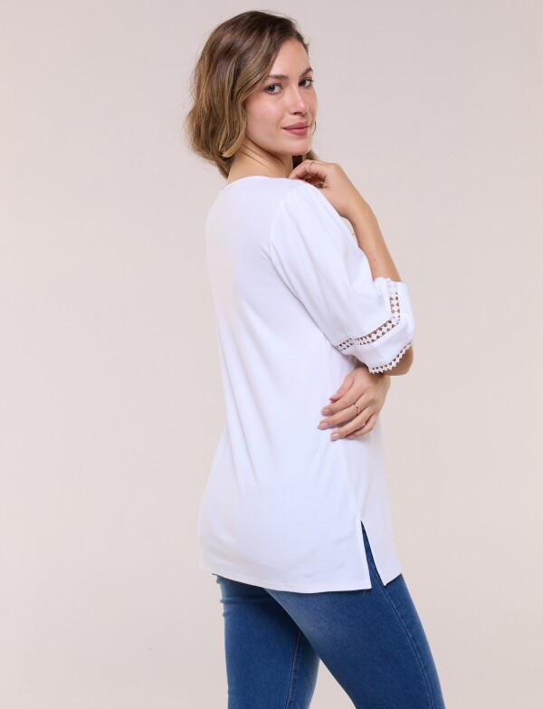 Remera De Algodón Con Detalles De Puntilla BLANCO