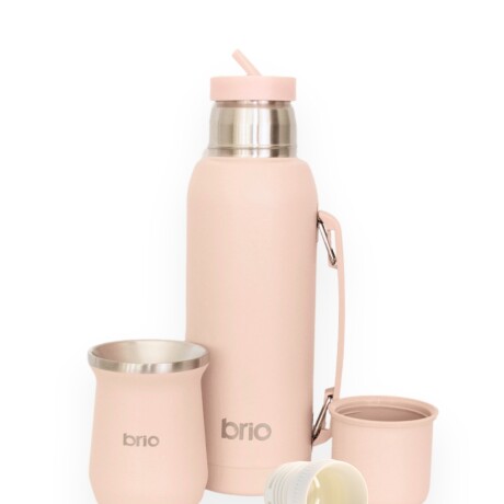 Set De Termo 1 Litro Y Mate Diseño Clásico brio Acero Inox Salmón
