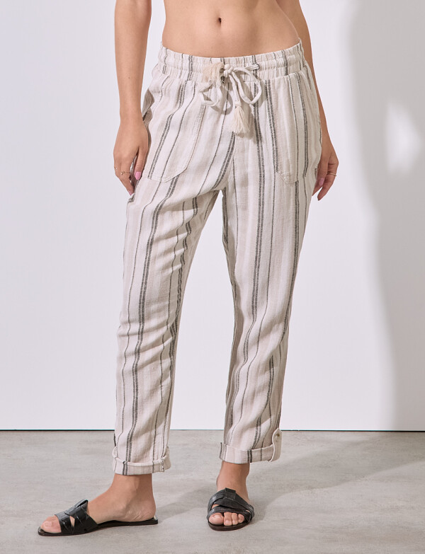 Pantalon Lino Lineas BEIGE/MULTI