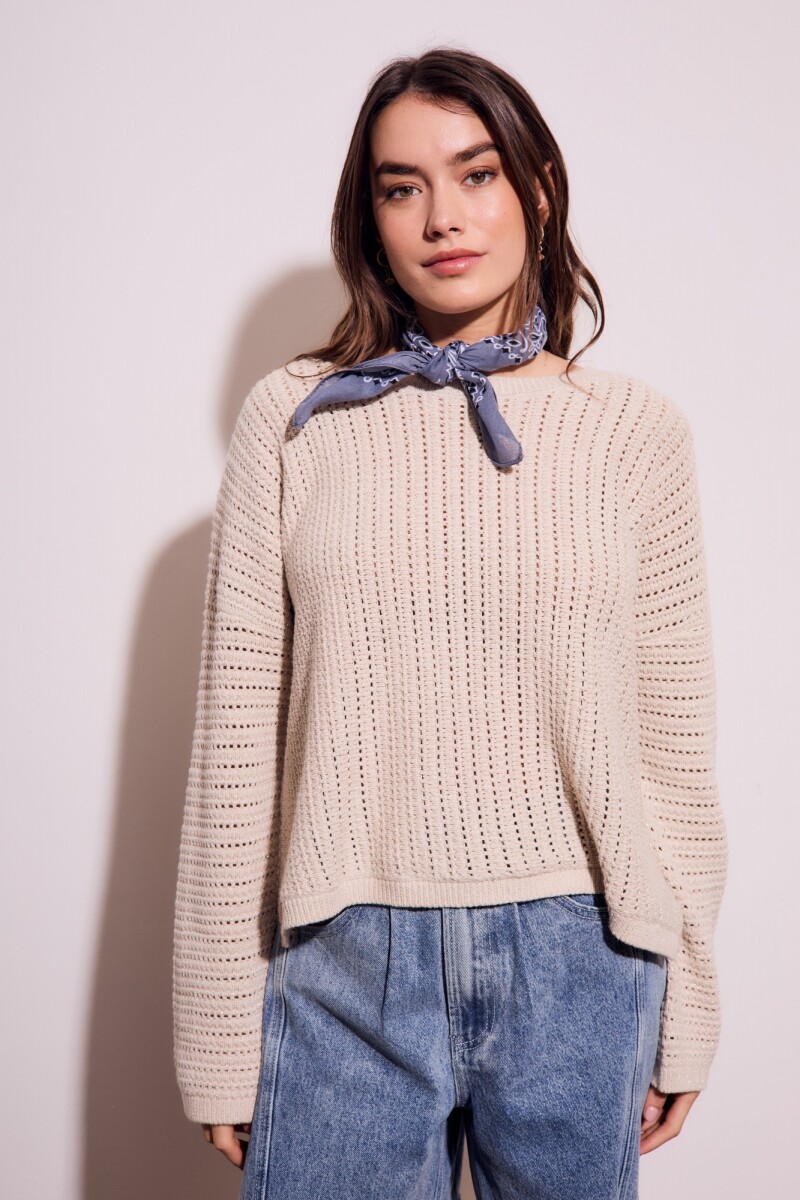 Sweater Texturado Lurex Beige Melange