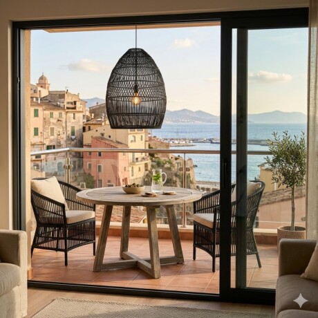 Colgante rattan grande 68cm NEGRA