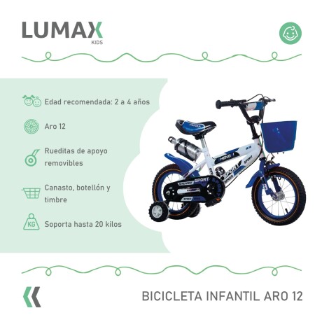 Bicicleta Rodado 12 Con Canasto Y Caramañola Niño Niña Azul