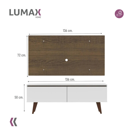 Rack TV mueble Lumax + panel rústico con estantes 55” Blanco/Marron