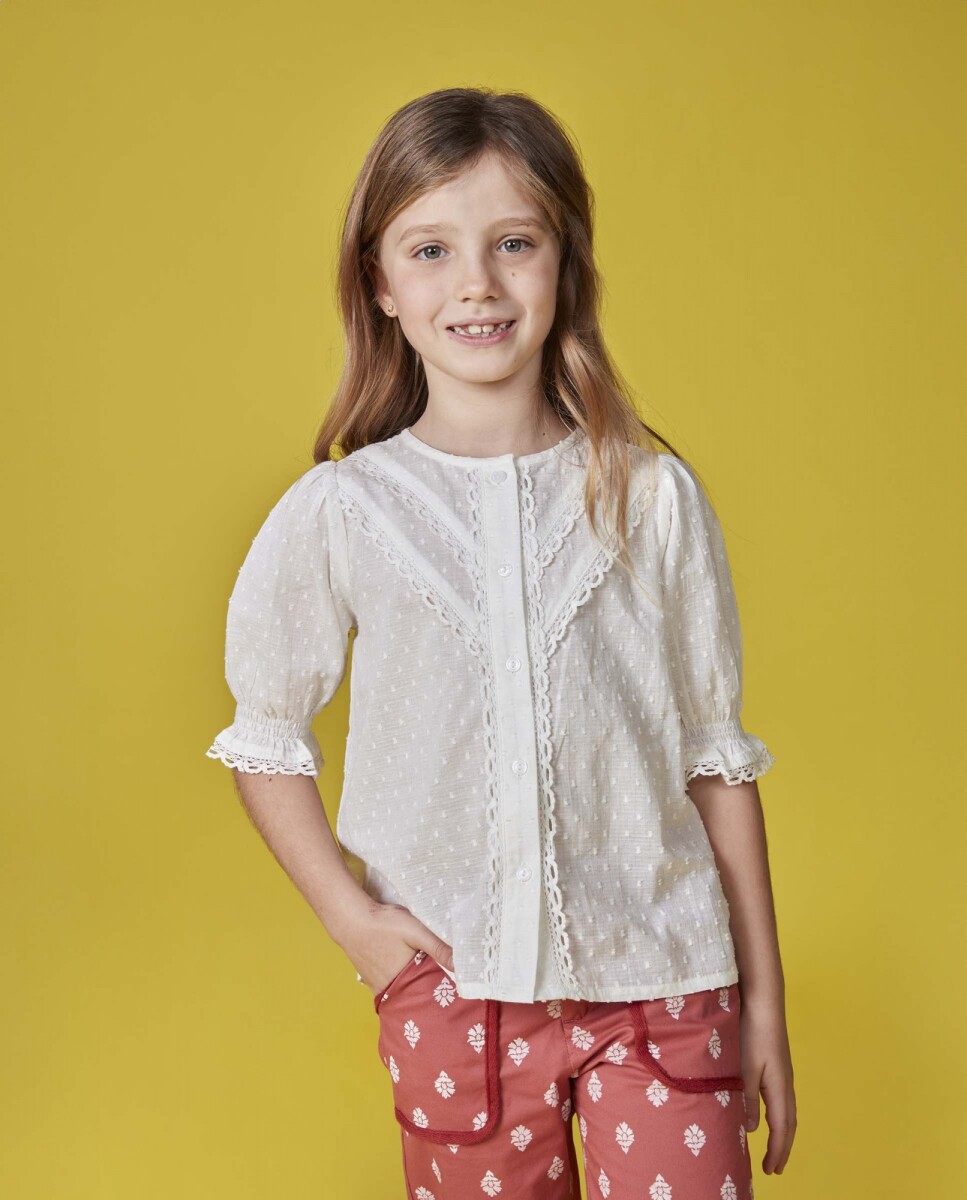 Blusa Con Tiras Bordadas - Blanco 