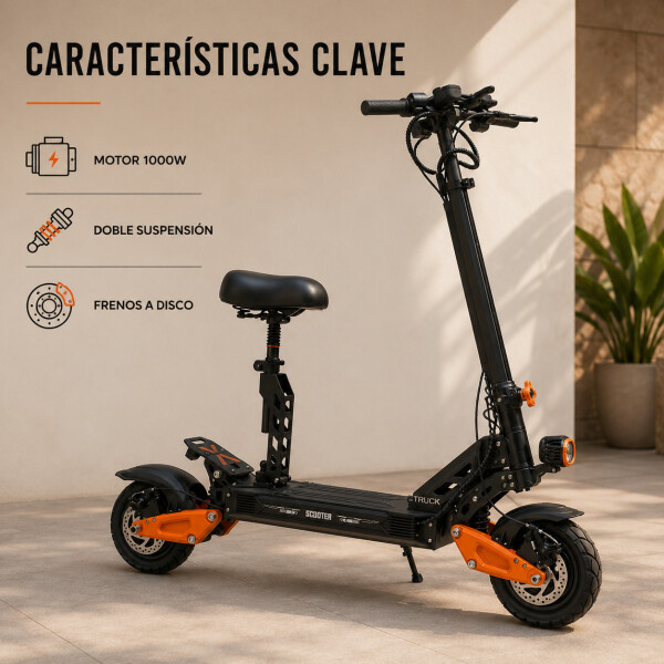 Scooter Monopatín Eléctrico Gogreen Punch Motor 1000w 60km/h Color Negro