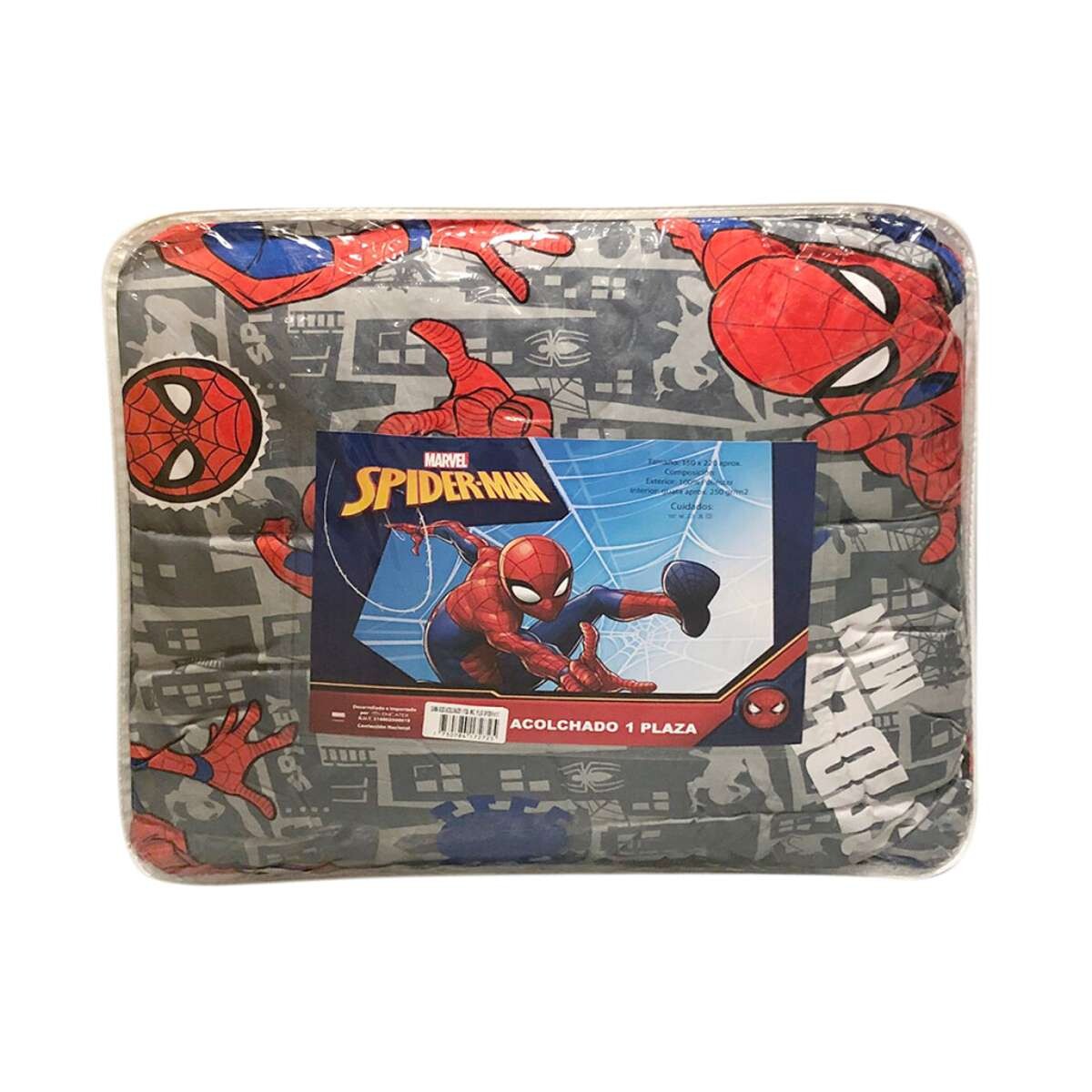 Acolchado infantil 1 Plaza 100% Microfibra - Spiderman Gris 