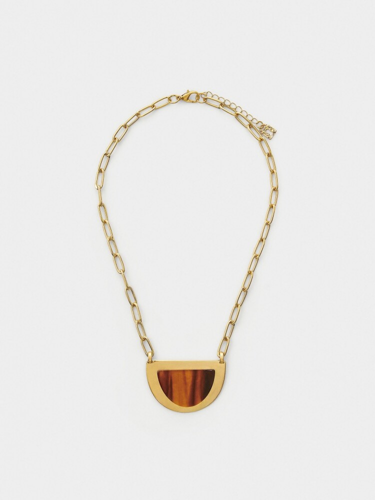 Collar Corto Con Colgante Efecto Piedra marron