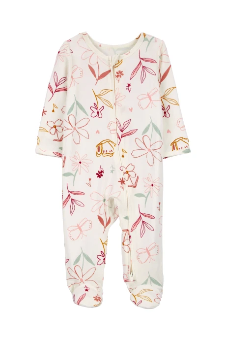 Pijama uno pieza de viscosa Ecovero, con pie, diseño floral, línea Purelysoft Pijama uno pieza de viscosa Ecovero, con pie, diseño floral, línea Purelysoft