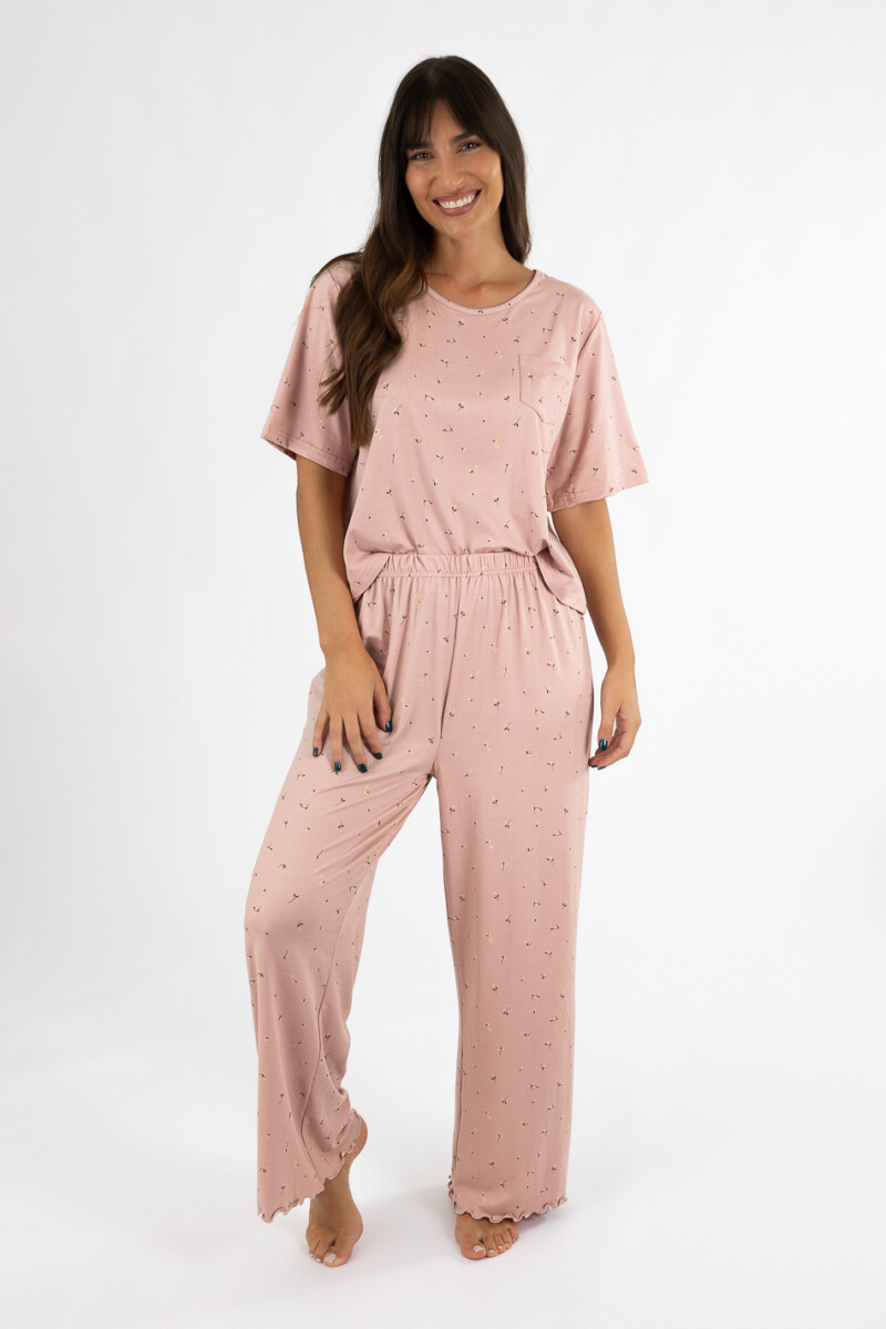 Pijama rib flower pant - Lilac 