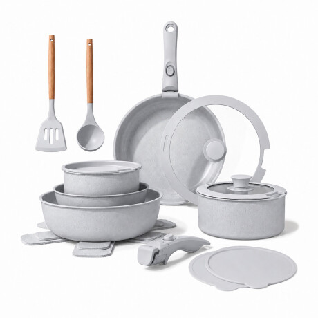 Set Ollas 17 Piezas Antiadherentes Mango Extraible Gris
