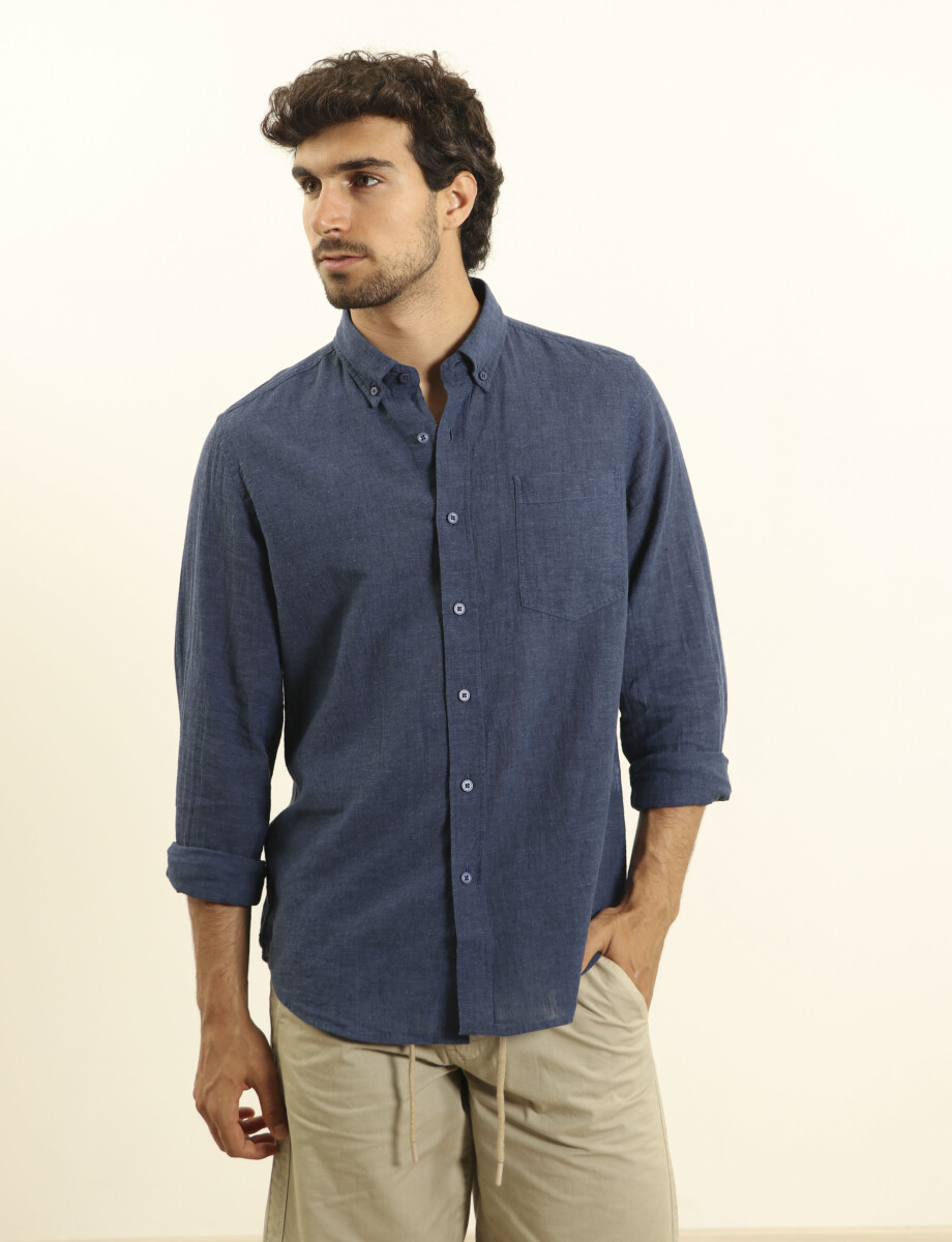 011665 CAMISA DE LINO HARRINGTON LABEL Azul Piedra