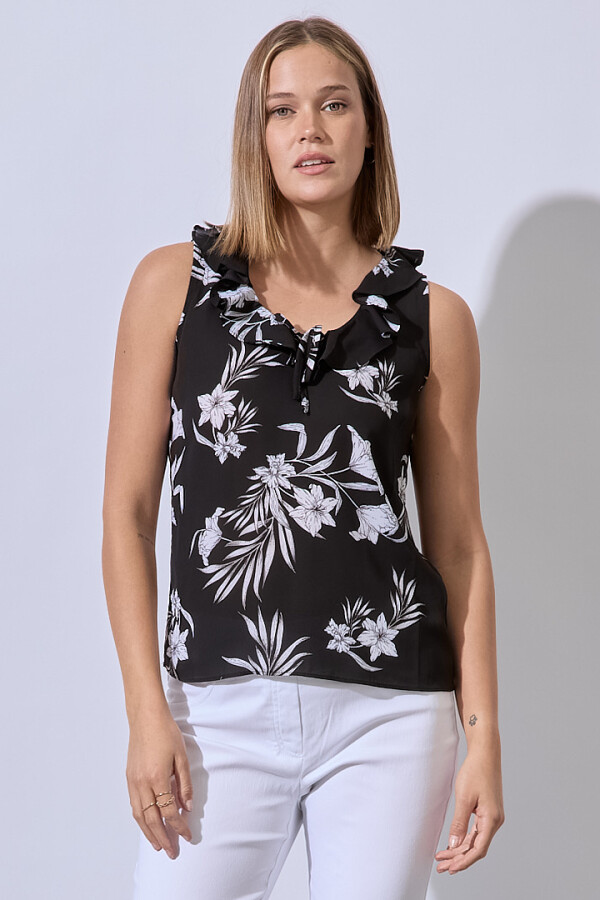 Blusa Escote Volados NEGRO/BLANCO