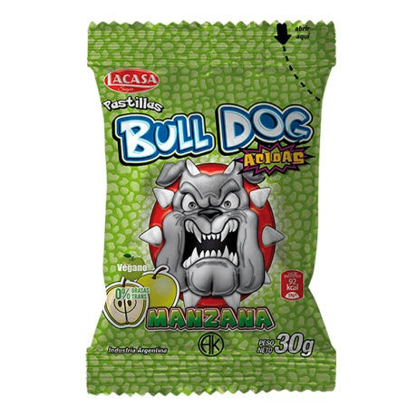 Pastillas acidas BULL DOG 30grs Sabor Manzana Verde