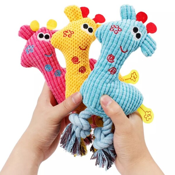 Peluche Mascota Jirafa Sonido Perros Gatos Cuerda Resistente Color Variante Amarillo