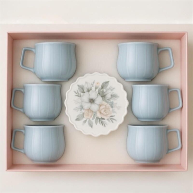 Juego de Té de Cerámica Pastel Celeste