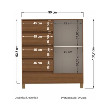 Cómoda 1 Puerta 4 Cajones Línea Fit 2670 Cómoda 1 Puerta 4 Cajones Línea Fit 2670