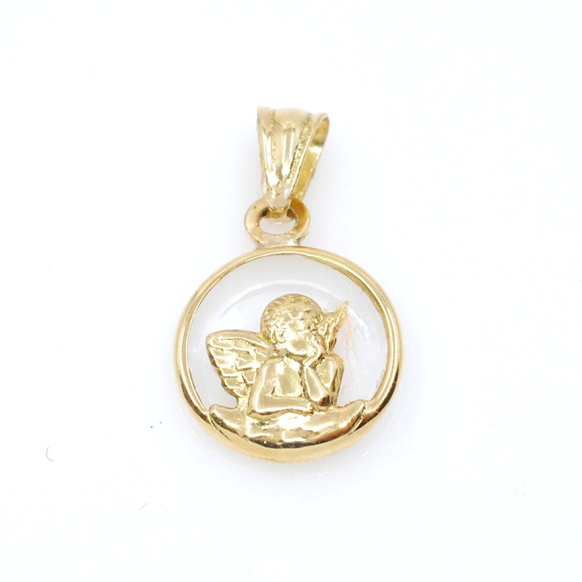Medalla chica oro 18k y cristal Angel 12 mm 