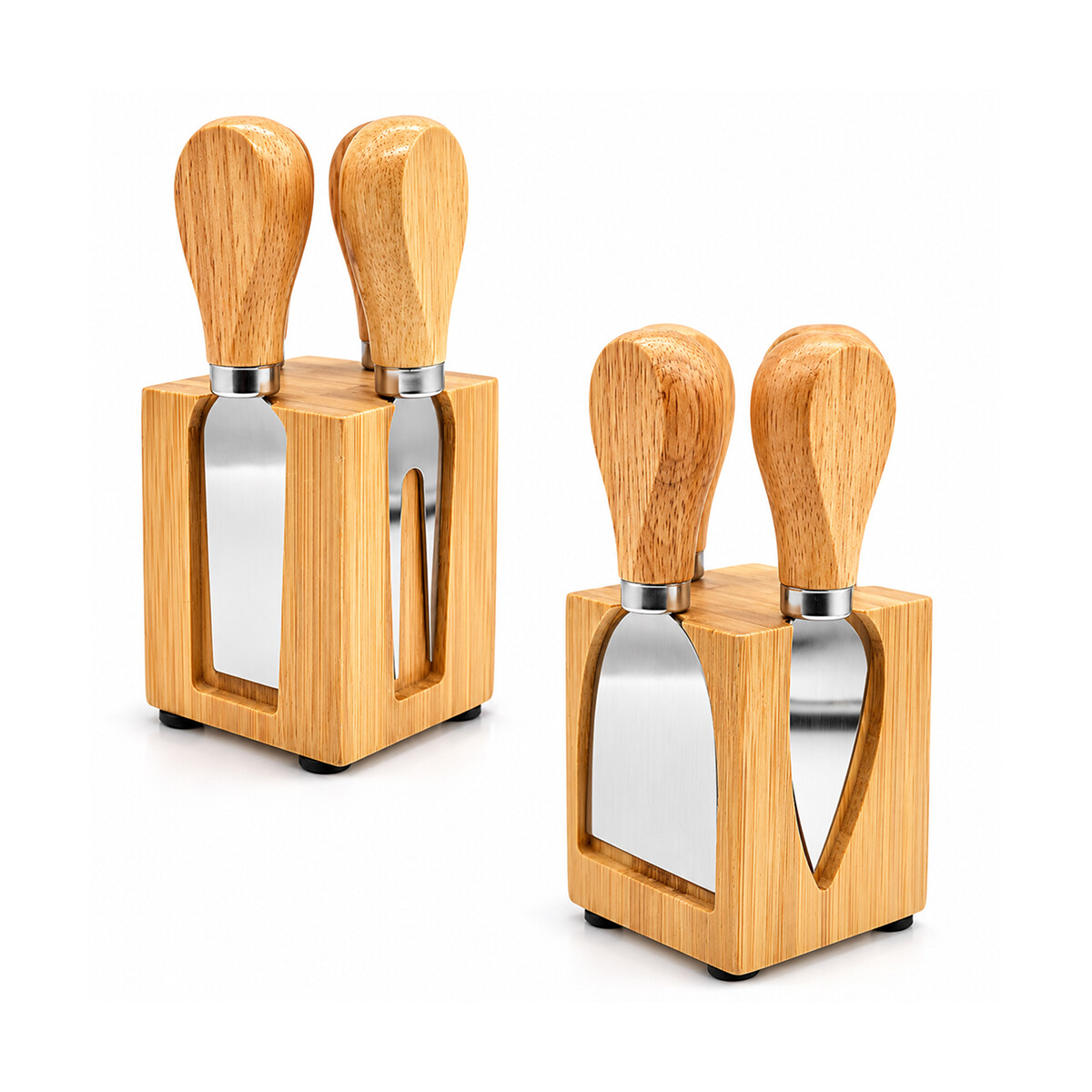 Set de cuchillos para queso con soporte magnético de bambú - 6x8cm 