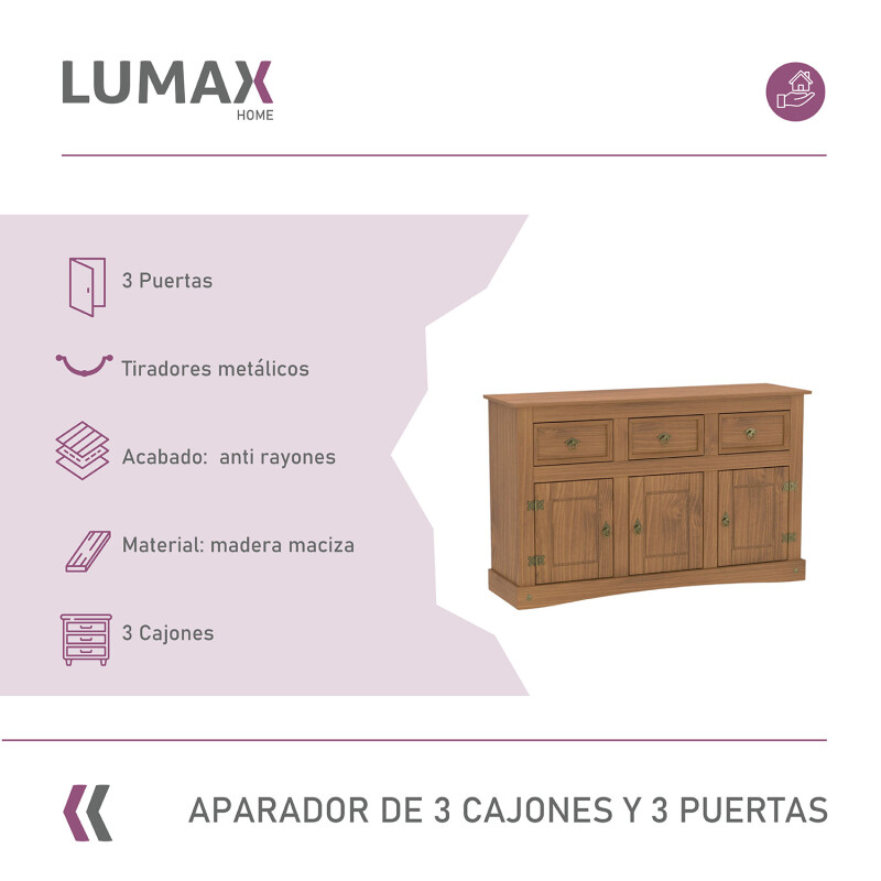 Aparador Lumax 3 Puertas 3 cajones Madera maciza Aparador Lumax 3 Puertas 3 cajones Madera maciza