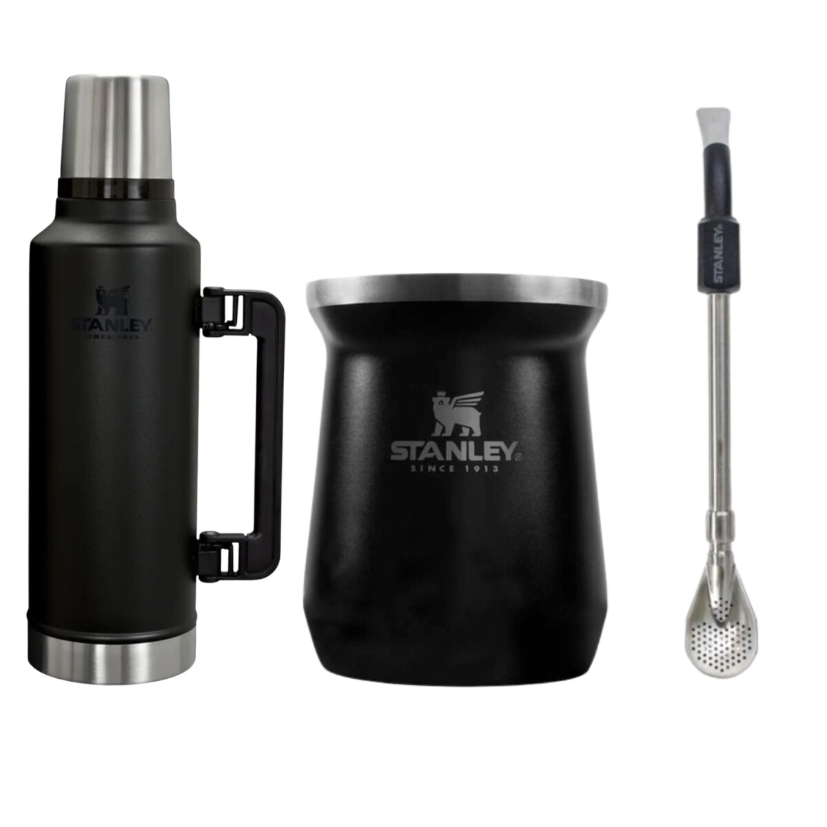 Set Stanley termo de 1.4 lt + mate + bombilla - Negro 