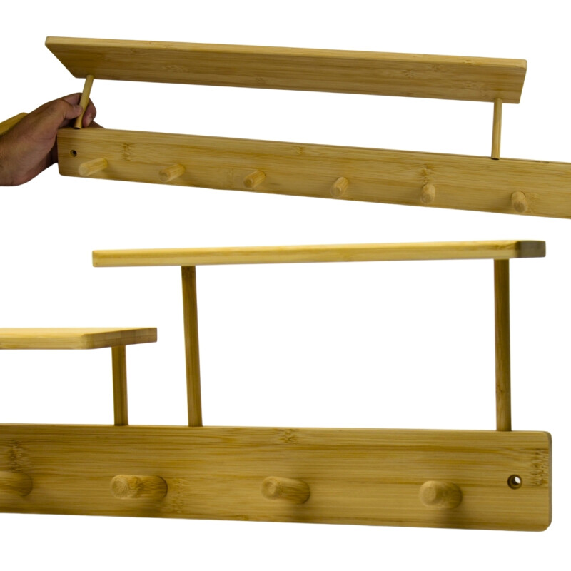 Perchero De Pared 8 Ganchos Colgante Con Repisas De Madera MARRON CLARO