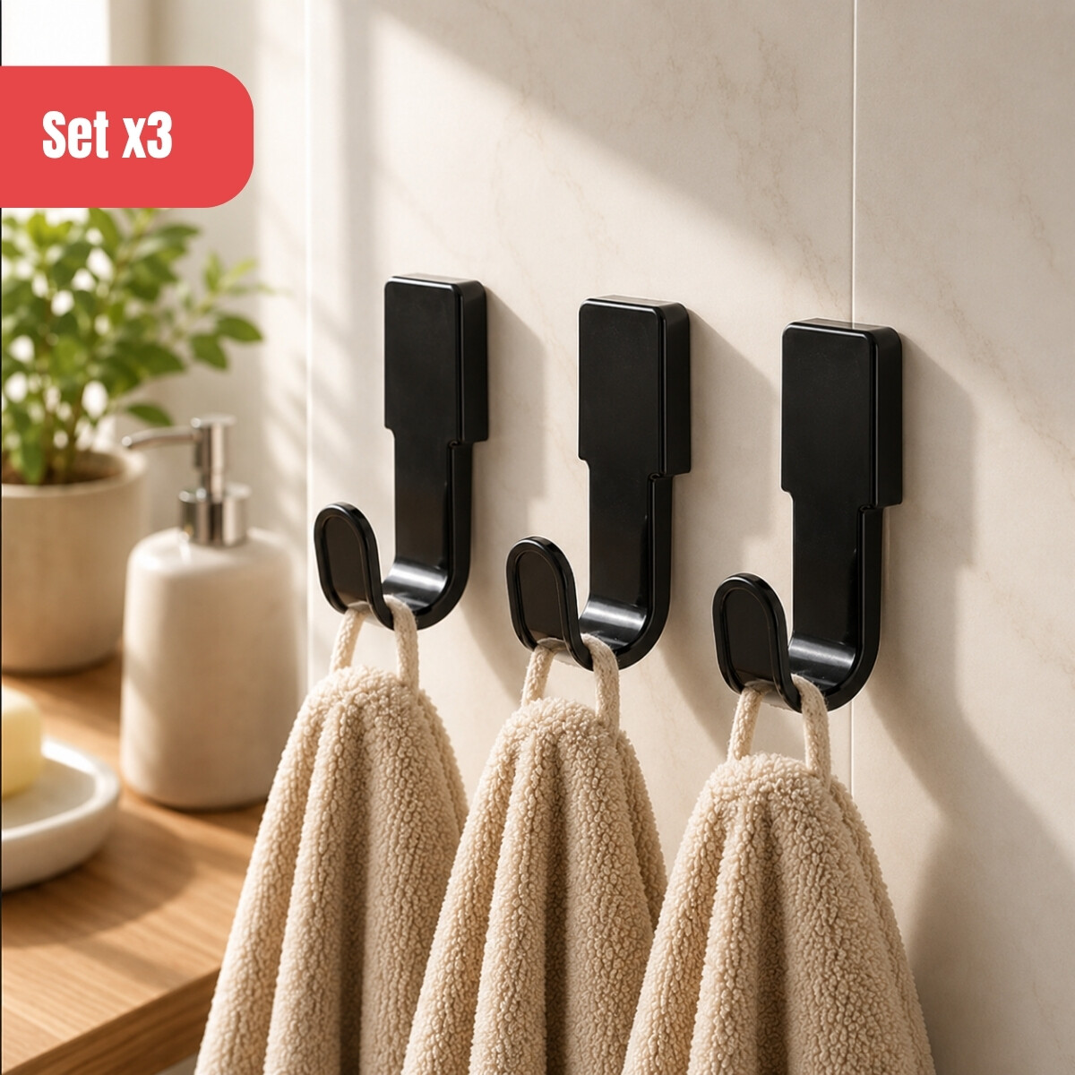 Set x3 Gancho multiuso con adhesivo - NEGRO 
