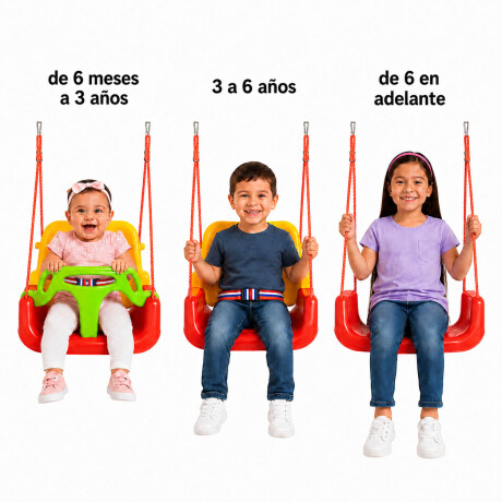 Hamaca Infantil 3en1 Adaptable Bebé Niño Plástico c/Cuerdas Rojo