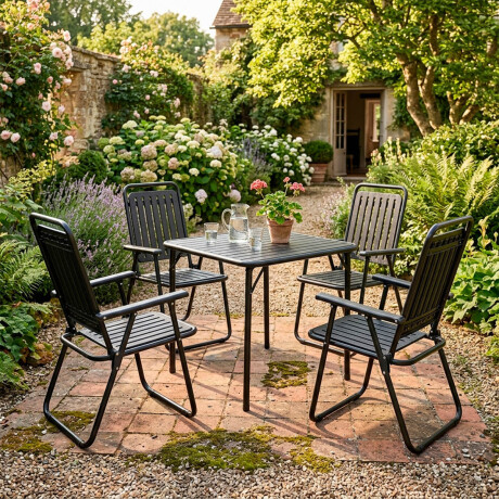 Set X4 Silla Plegable Metal Jardín Patio Exterior Negro