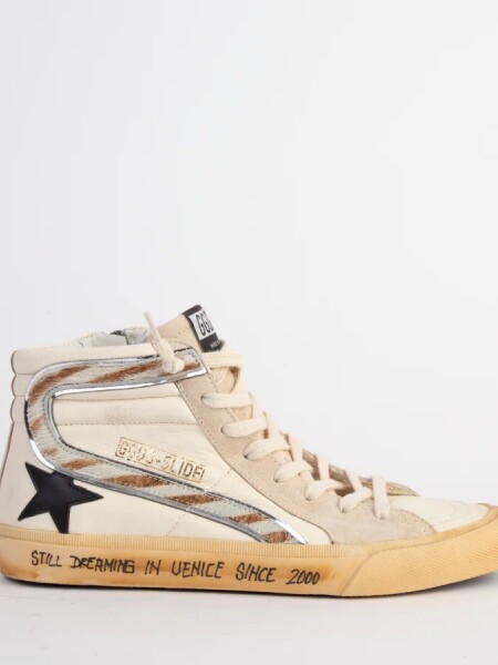 Golden Goose-Botines de cuero, Slide Blanco