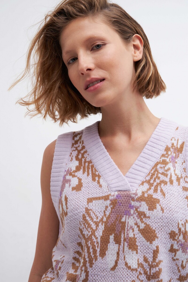 Chaleco con jacquard floral lila