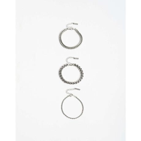 Set De Pulseras Flexibles Plateado Rodio