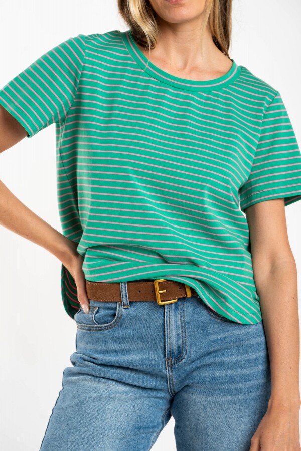 Remera Algodón A Rayas Verde