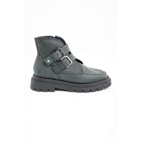 Bota Cuero Hebillas Negro