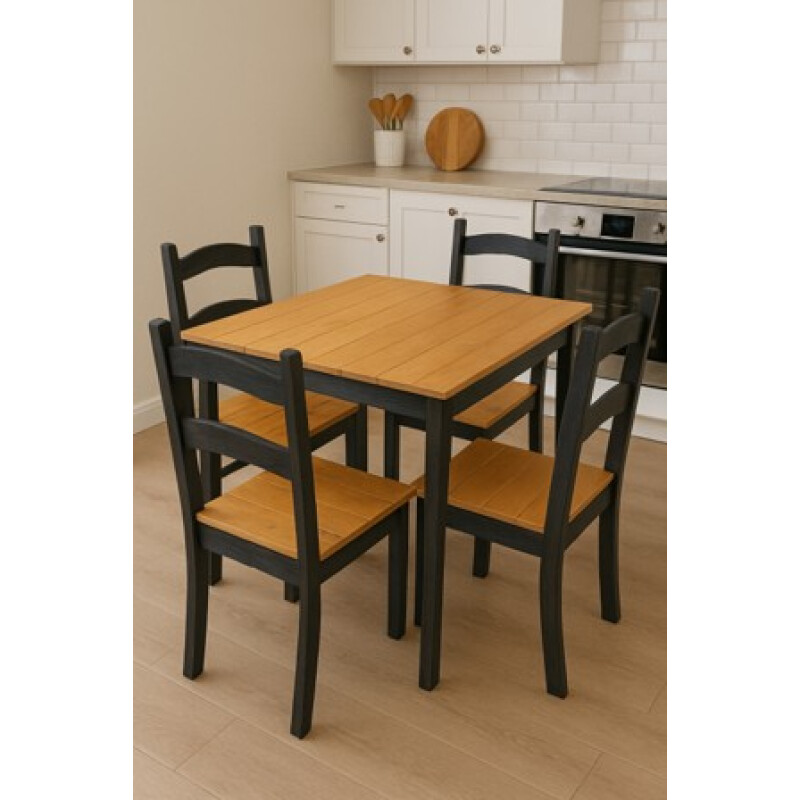 Juego de Comedor Mesa + 4 Sillas color Madera con NEGRO Juego de Comedor Mesa + 4 Sillas color Madera con NEGRO