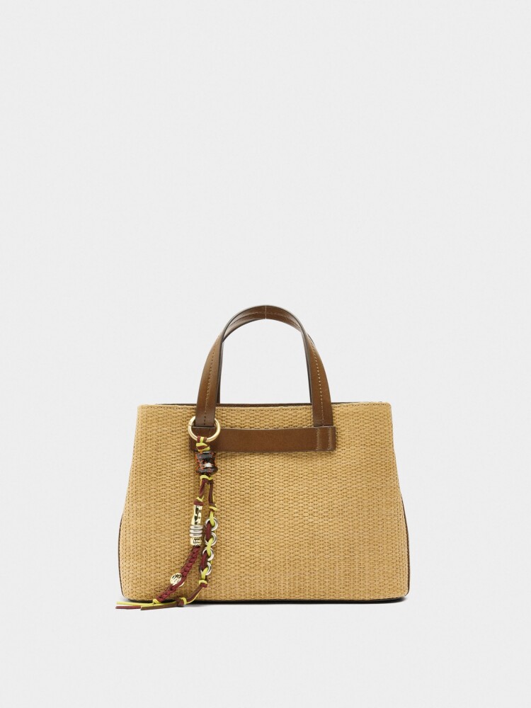 Bolso Tote De Efecto Rafia Con Colgante natural