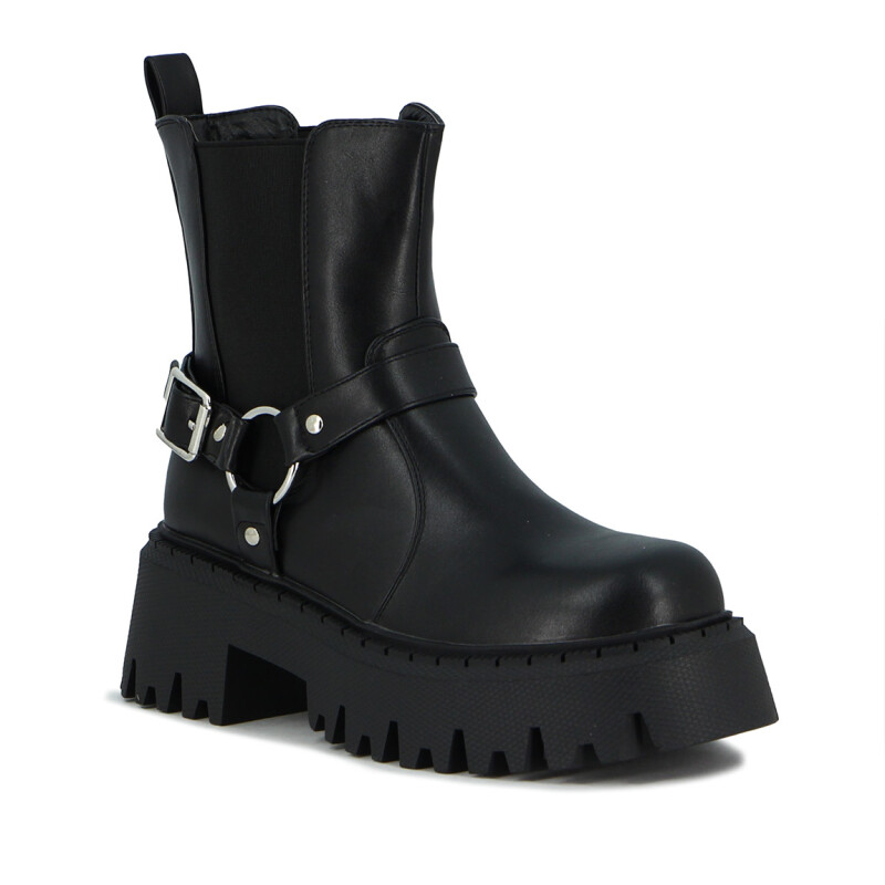 Darkness Bota Dama Caña Media C/ Hebilla Y Elastico Negro