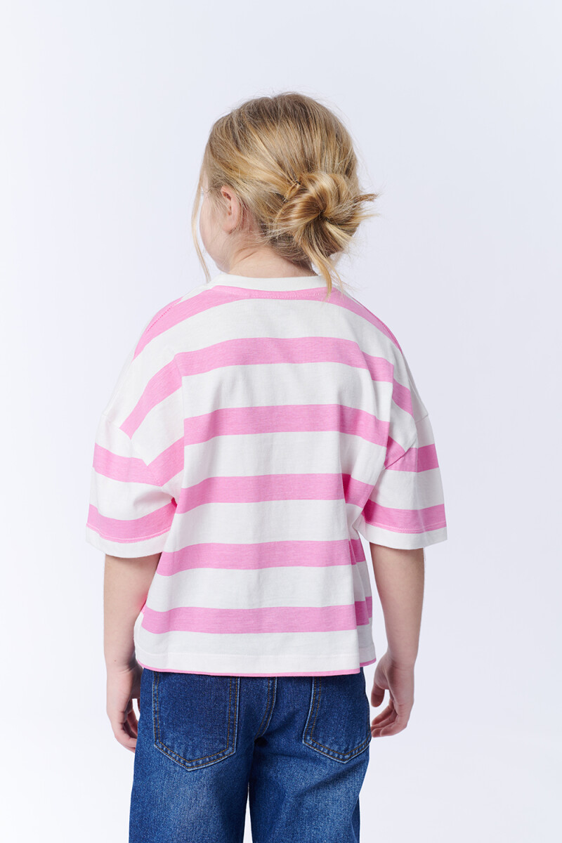 Remera Manga 3/4 Rayas Rosa Y Crudo