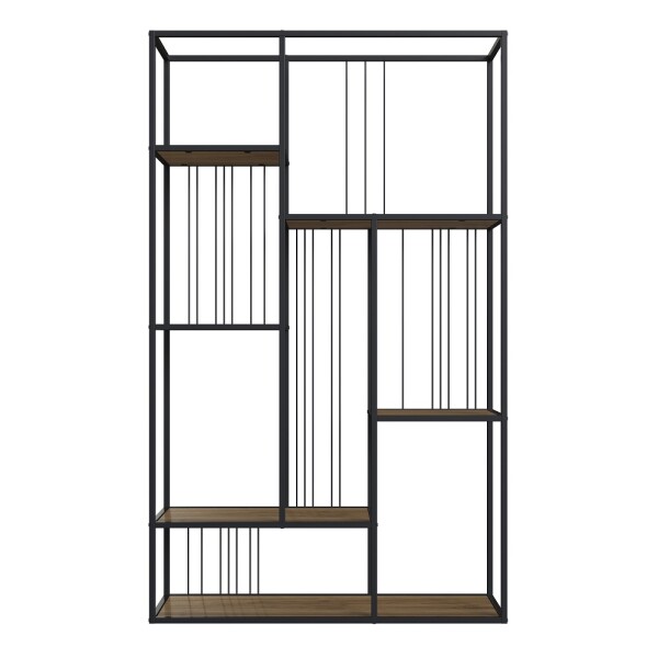 Estateria Malaga con 5 estantes desparejos y trasera c/ diseño noce/oro Estateria Malaga con 5 estantes desparejos y trasera c/ diseño noce/oro